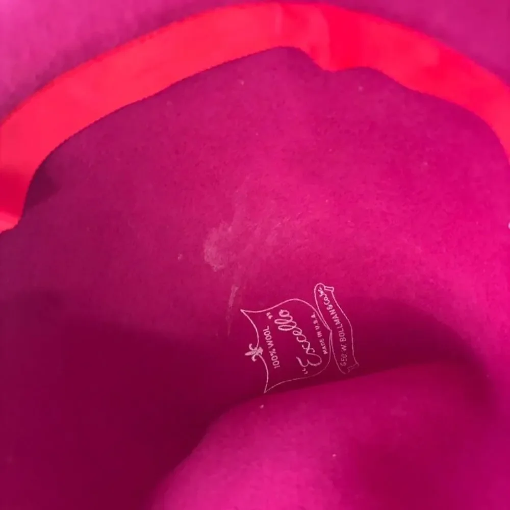 Vintage Mr Kurt Original Hot Pink 100% Wool Wide Brim Hat Excello Veil USA Made